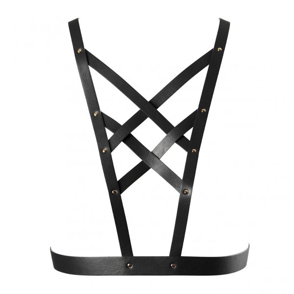 Bijoux Indiscrets MAZE Net Cleavage Harness - skóropodobna uprząż BDSM na klatkę piersiową (czarny