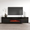 Szafka RTV LUXE 182,6x34,5x37,5 czarny/czarny połysk + czarny kominek