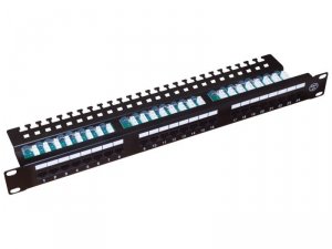 Patch panel A-LAN z półką, czarny PK013 (1U; 19; kat. 5e; UTP; 24xRJ-45)