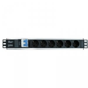 Techly I-CASE STRIP-16SH rozdzielacz zasilania PDU 6 x gniazdo sieciowe 1.5U Czarny, Srebrny