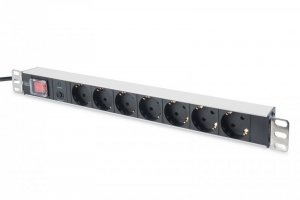 Digitus Listwa zasilająca PDU 19 Rack, 7x gniazdo schuko, 2.0m, 1x wtyk unischuko, 16A, wł./wył., zabezpieczenie przeciąże
