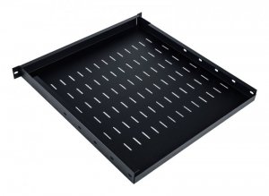 Półka regulowana 19, 1U, gł.500-900 mm, nośność 100kg, mocowanie w 4 punktach, czarny, śruby w kpl.