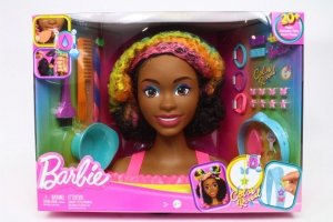 BARBIE GŁOWA DO STYLIZACJI NEONOWA TĘCZA KRĘCONE WŁOSY HMD79