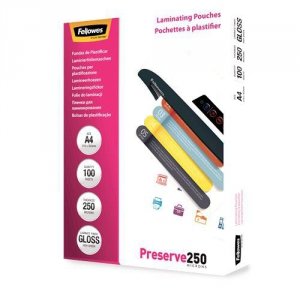 LAMINATOR POUCH GLOSSY A4 250 100PCS 5401802 FELLOWES