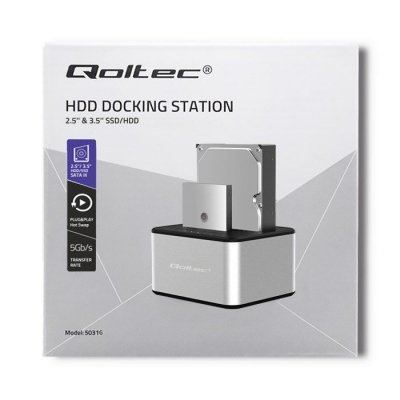 QOLTEC STACJA DOKUJĄCA DYSKÓW 2XHDD/SSD 2.5&quot;/3.5&quot; SATA | USB 3.0 | KLONOWANIE