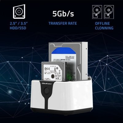 QOLTEC STACJA DOKUJĄCA DO DYSKÓW HDD SSD 2.5&quot; 3.5&quot; | SATA III | USB 3.0 | SUPER SPEED 5GB/S | Z FUNKCJĄ KLONOWANIA OFF