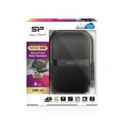 Dysk zewnętrzny HDD Silicon Power Armor A60 (4TB; 2.5&quot;; USB 3.2; 5400 obr/min; Green-Black; SP040TBPHDA60S3K)