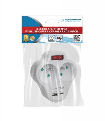 ESPERANZA ROZGAŁĘŹNIK ELEKTRYCZNY 2 GN. USB-C USB-A WŁ. BIAŁY ELK311W