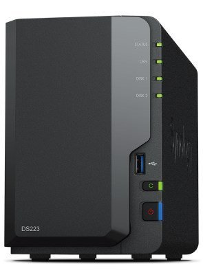 NAS Synology DS223; Tower; 2x (3.5&quot; SATA HDD)/2.5&quot; HDD SSD); Realtek RTD1619B;,2GB DDR4, 1x 1GbE RJ-45