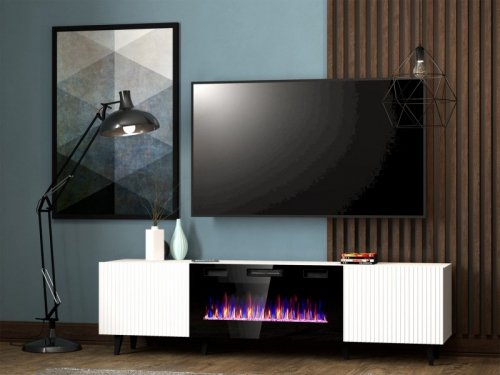 Szafka RTV PAFOS EF z kominkiem elektrycznym 180x42x49 biały mat