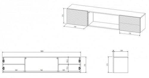 Szafka RTV TULA 183x35x37 czarny mat + czarny kominek
