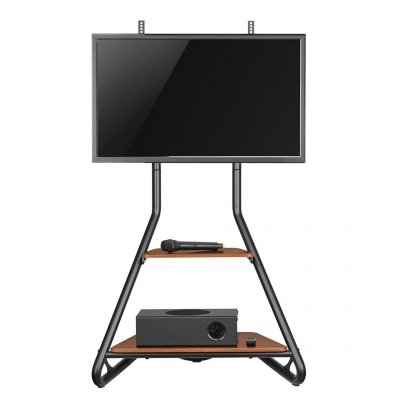 MACLEAN UCHWYT WOLNOSTOJĄCY POD TV / NAROŻNY, W STYLU BAUHAUS, DWUPOZIOMOWE DREWNIANE PÓŁKI 40KG MAX 37-75&#039;&#039; MC-455