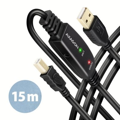 Kabel Axagon ADR-215B USB 2.0 A-M -&gt; B-M aktywny kabel repeater 15m Czarny