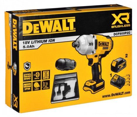 Klucz udarowy 1/2&quot; 18V 2*5,0Ah DCF900P2G DEWALT