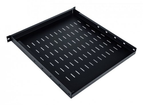 Półka regulowana 19&quot;, 1U, gł.500-900 mm, nośność 100kg, mocowanie w 4 punktach, czarny, śruby w kpl.