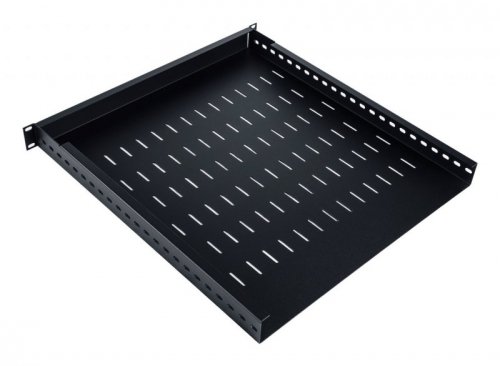 Półka regulowana 19&quot;, 1U, gł.500-900 mm, nośność 100kg, mocowanie w 4 punktach, czarny, śruby w kpl.