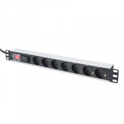 Digitus Listwa zasilająca PDU 19&quot; Rack, 7x gniazdo schuko, 2.0m, 1x wtyk unischuko, 16A, wł./wył., zabezpieczenie przepięci