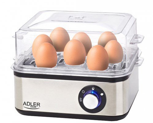 Jajowar Adler AD 4486 (8 jaj, 800W, Czarny, Stal satynowa, Przezroczysty)