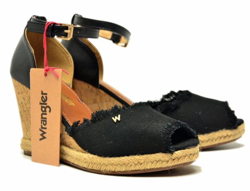 Sandały WRANGLER 37 LORETTA espadryle czarne na koturnie damskie 