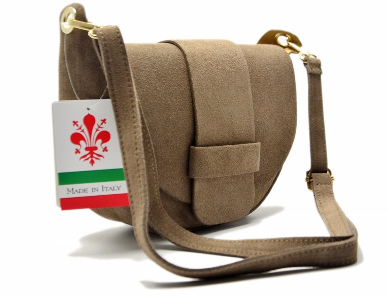 TOREBKA damska listonoszka skóra beż zamsz beżowa skórzana