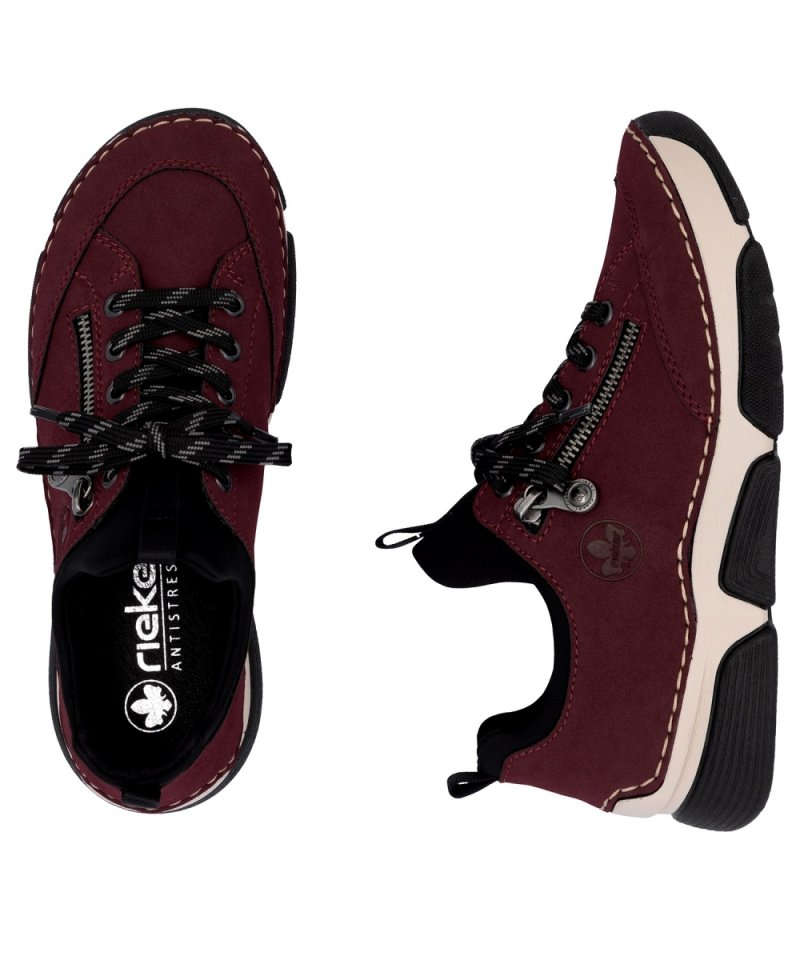 BOTKI sneakersy 36 RIEKER 45973 bordowe damskie półbuty bordo