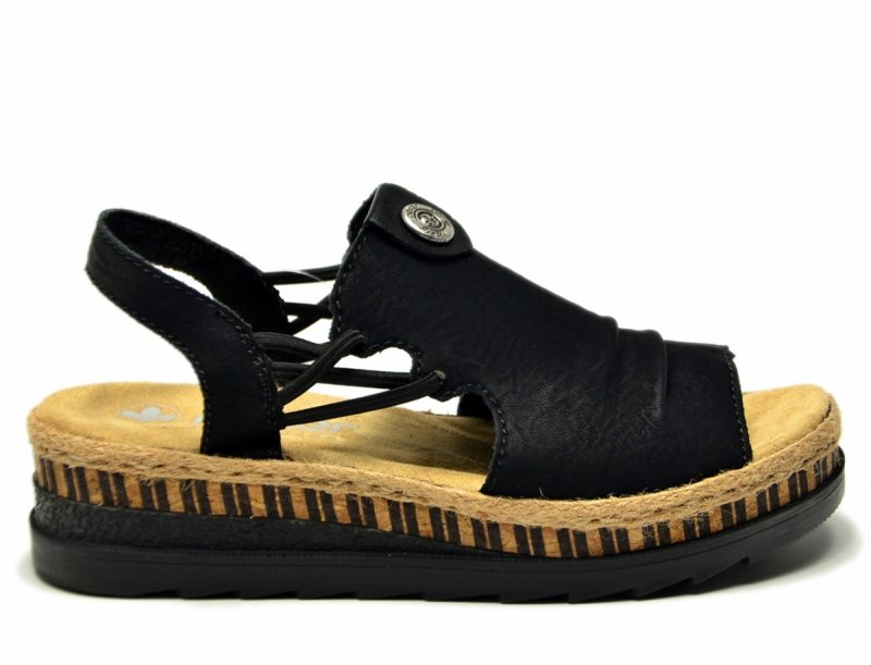 Sandały damskie 40 czarne RIEKER V7972 na koturnie platformie sandałki