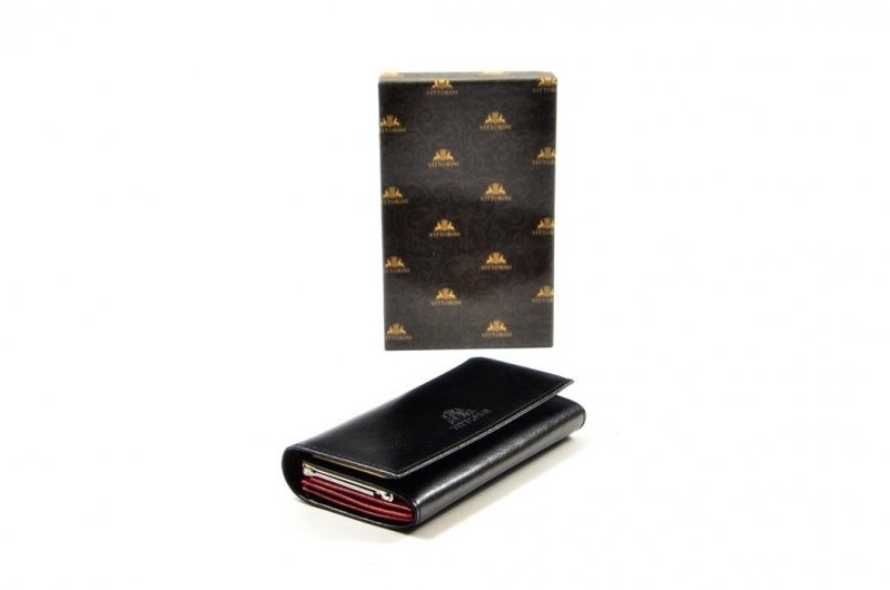 Portfel damski VITTORINI skóra czarny czerwony