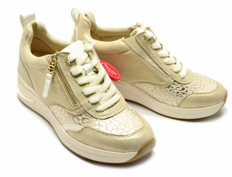 Sneakersy 40 TAMARIS 83714 skóra półbuty beżowe złote skórzane