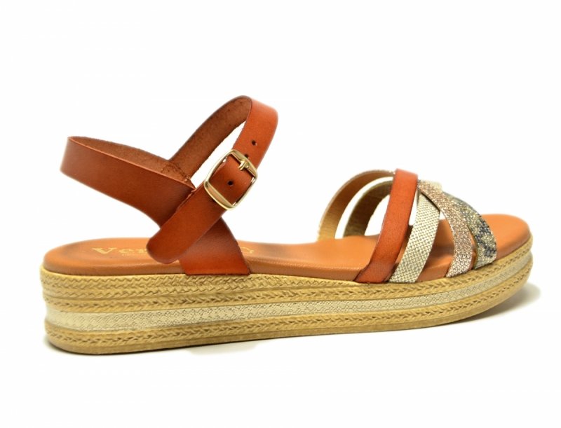 Sandałki 39 skóra VERANO 14633 na platformie camel skórzane brąz