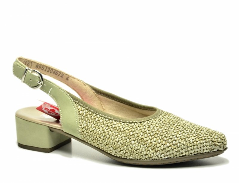 Czółenka 37 RIEKER 47060 z odkrytą piętą zielone khaki
