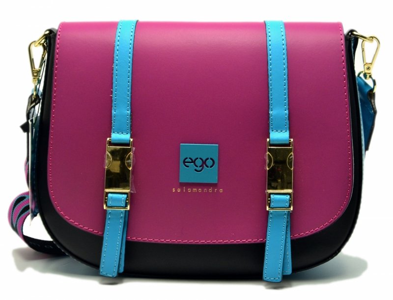 TOREBKA EGO skóra czarna skórzana listonoszka kolorowa fuksja