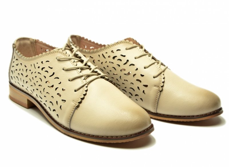 Półbuty beżowe 40 skóra oxfordy CAMBELL 19386 ażurowane damskie skórzane beż