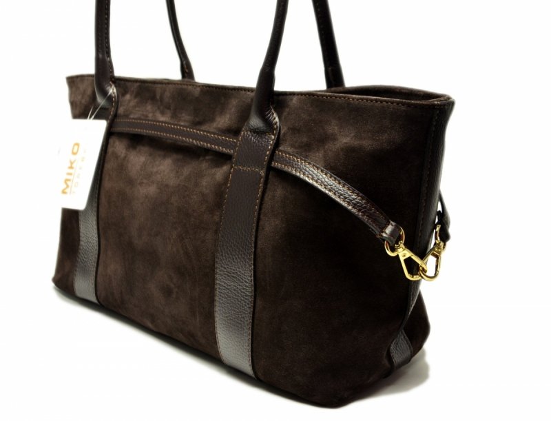 TOREBKA skórzana MIKO skóra brązowa damska zamsz czekolada