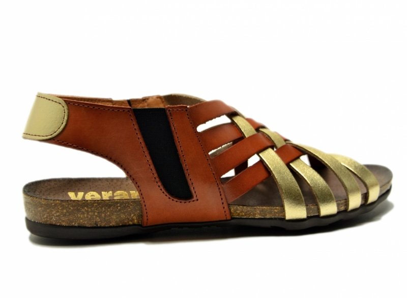 Sandały camel złote 38 skóra VERANO 1101 skórzane brązowe plecionka