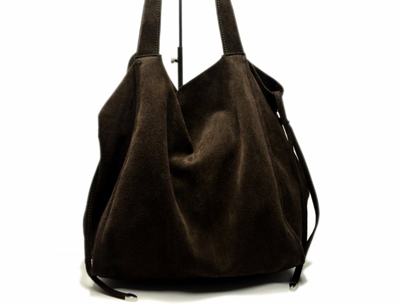 TOREBKA skóra MIKO skórzana brązowa worek czekolada zamsz damska