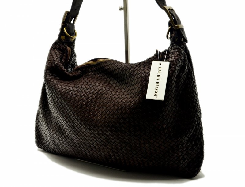 TOREBKA skóra brąz vintage skórzana LAURA BIAGGI torba plecionka 