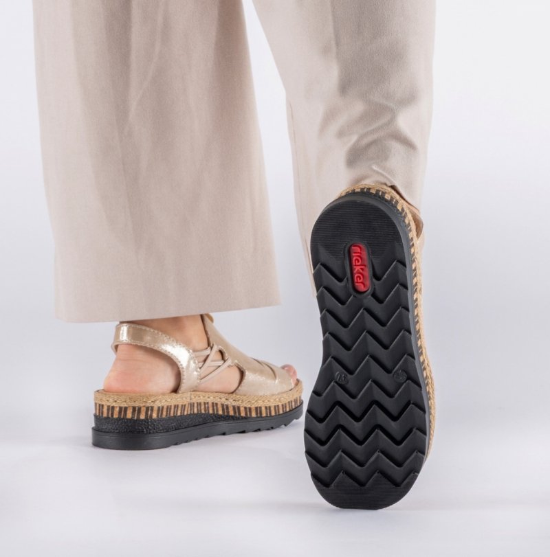 Sandałki beżowe złote 36 RIEKER 7972 beż na koturnie platformie