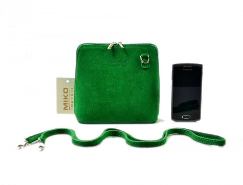 TOREBKA MIKO listonoszka skóra zielona zamsz