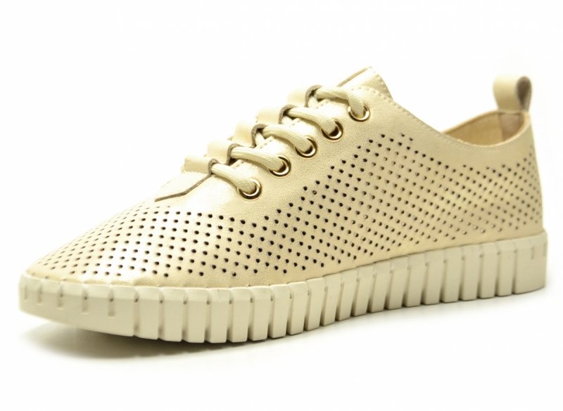 Półbuty beżowe złote 37 skóra CAMBELL 19435 ażurowane damskie skórzane beż