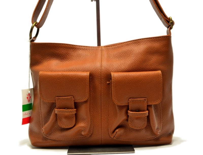 TOREBKA skórzana MIKO skóra camel damska listonoszka brązowa brąz