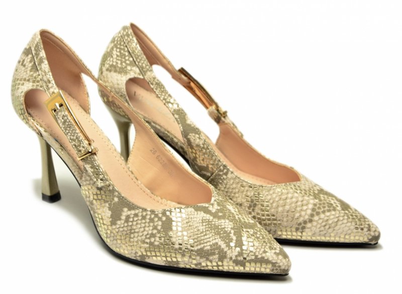 Czółenka szpilki beżowe złote 40 VINCEZA 62288 wąż beż
