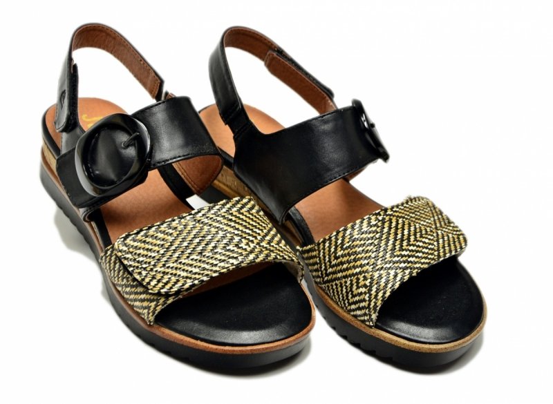 Sandały czarne beż 38 JANA 28776 na platformie koturnie beżowe