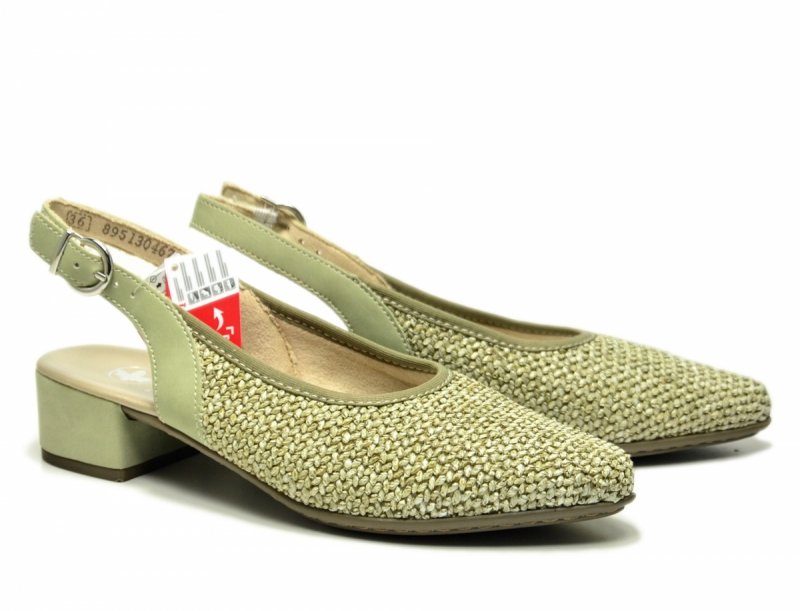 Czółenka 40 RIEKER 47060 z odkrytą piętą zielone khaki