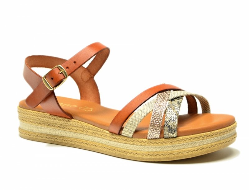 Sandałki 37 skóra VERANO 14633 na platformie camel skórzane brąz