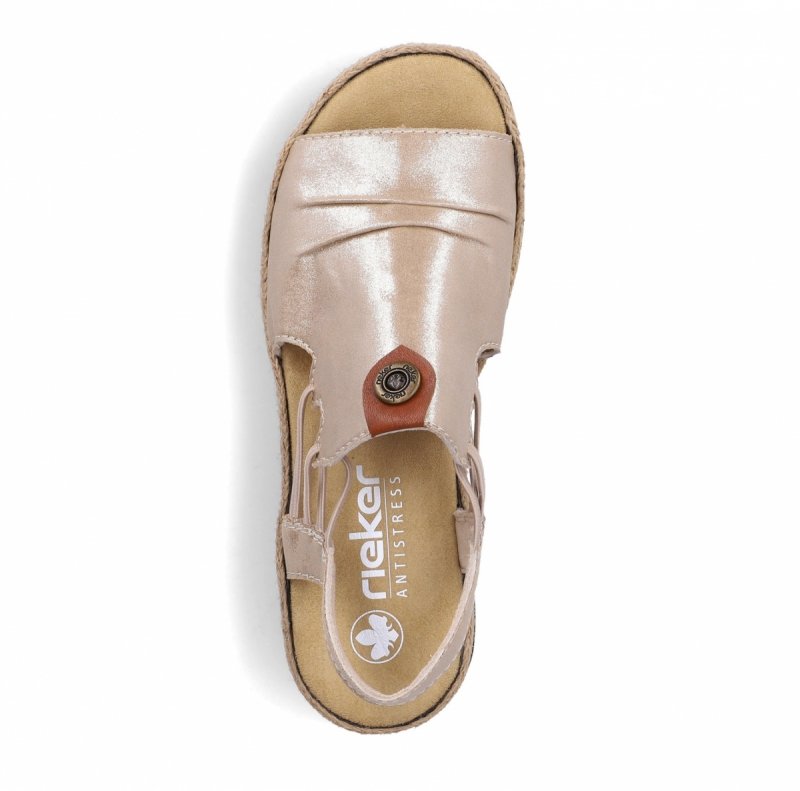 Sandałki beżowe złote 38 RIEKER 7972 beż na koturnie platformie