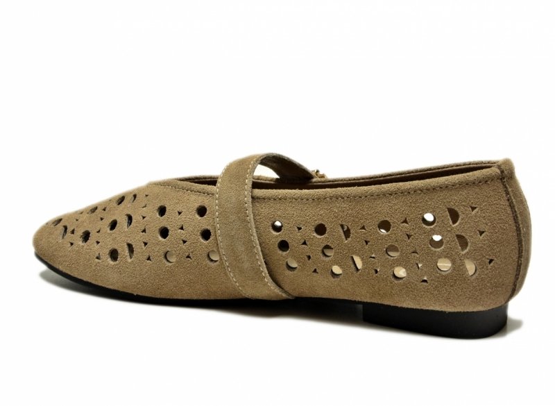 Baleriny beż 39 skóra FILIPPO 7875 skórzane beżowe na pasek zamsz półbuty