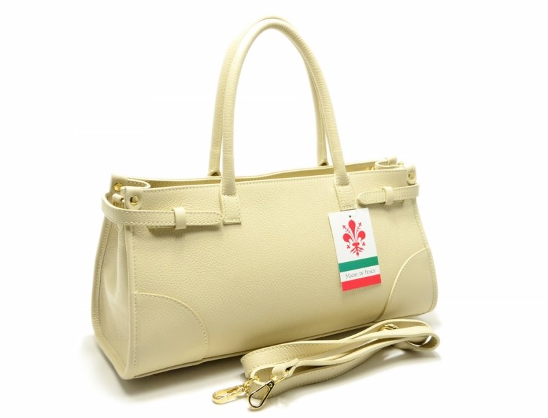 TOREBKA skórzana MIKO skóra beżowa damska jasny beż