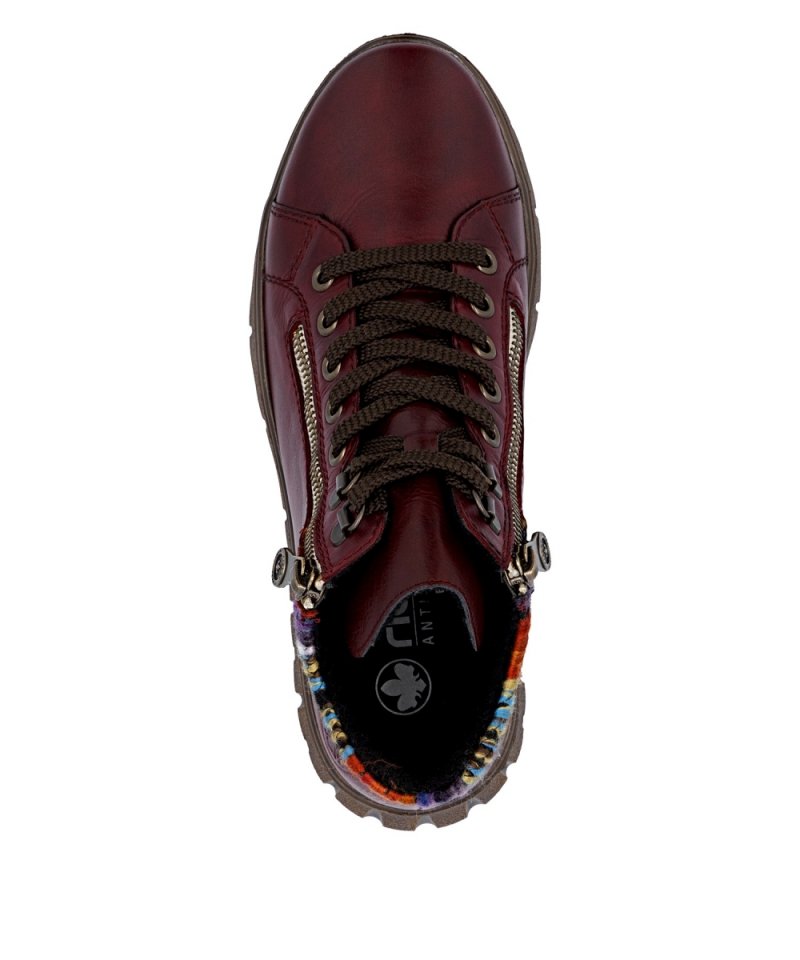 BOTKI 36 RIEKER 1305 bordowe skóra płaskie bordo TEX damskie ocieplane skórzane