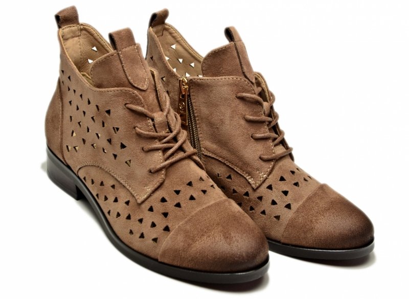 Botki 39 beżowe VINCEZA 58620 ażurowane zamsz beż damskie