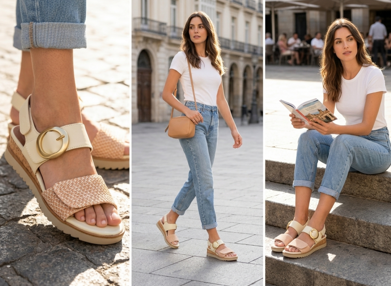 Sandały beż 38 JANA 28776 na platformie koturnie beżowe kremowe